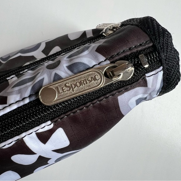 leSportsac Cosmetic Bag Hawaii Zippered Pouch Floral Black White Gray - Picture 11 of 17